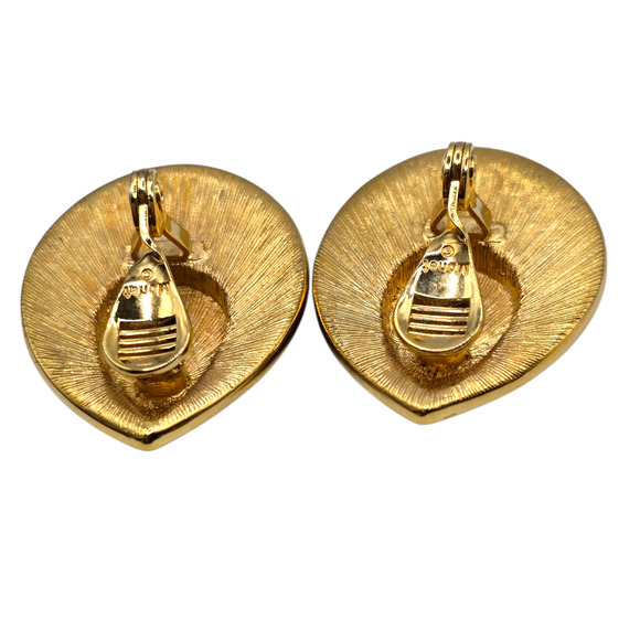 Vintage Monet Clip-On Earrings Gold Tone Red Enamel Teardrop Swirl Statement - Picture 6 of 6